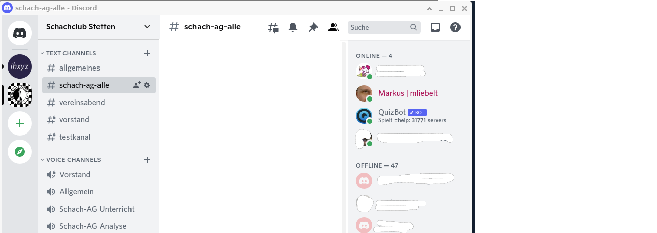 Discord in der Anwendung nach Auswahl des Servers